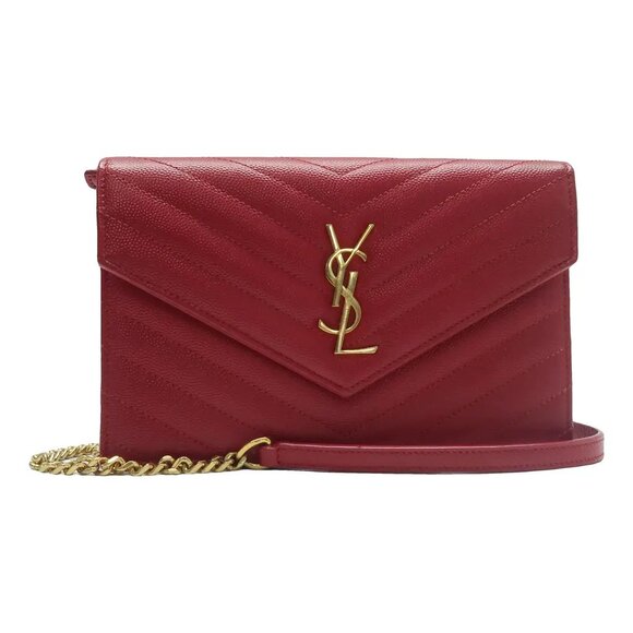 Saint Laurent Envelope Red Leather Shoulder Bag 784-052825 - Picture 1 of 12